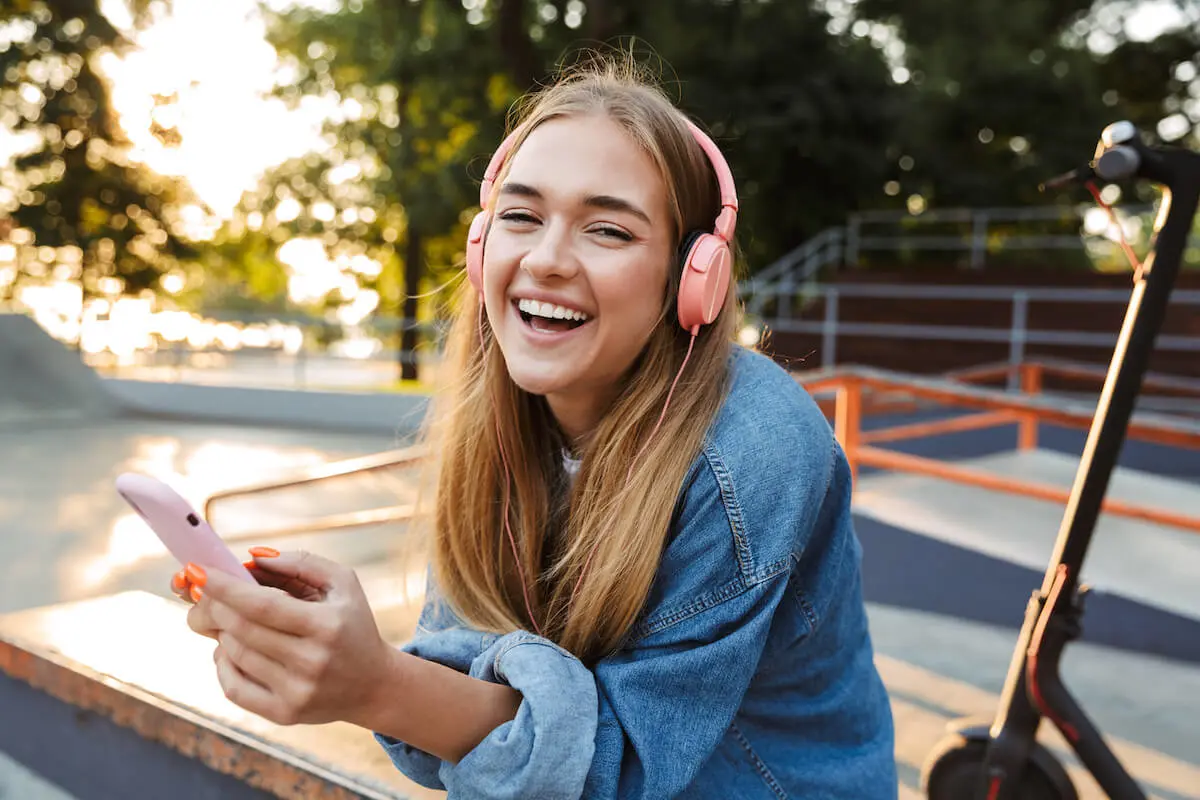 Student using headphones