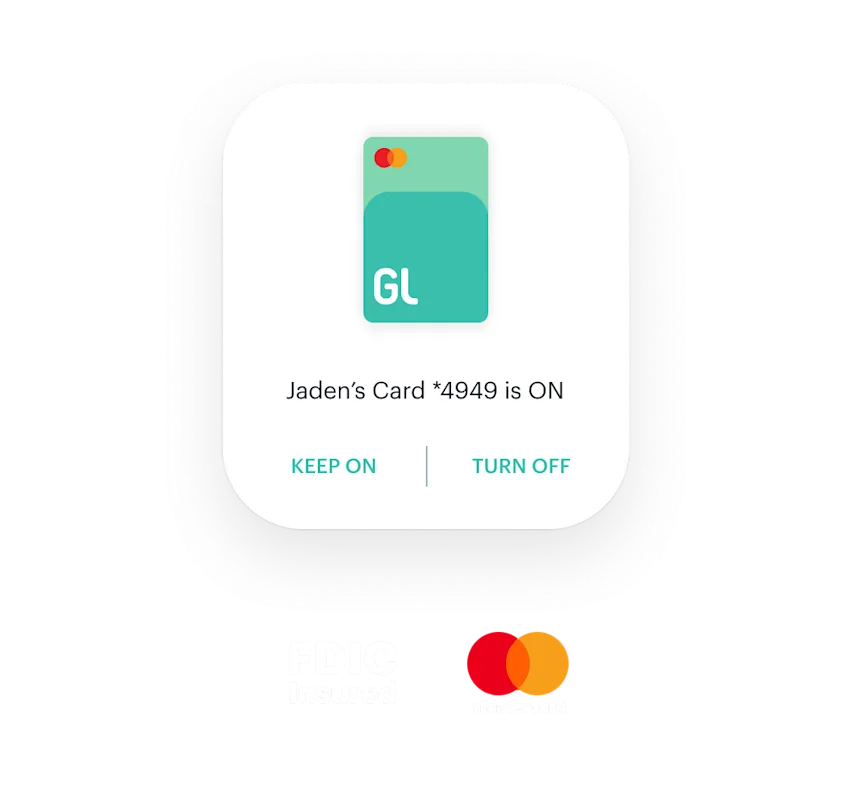 greenlight card security showing turn card on or off