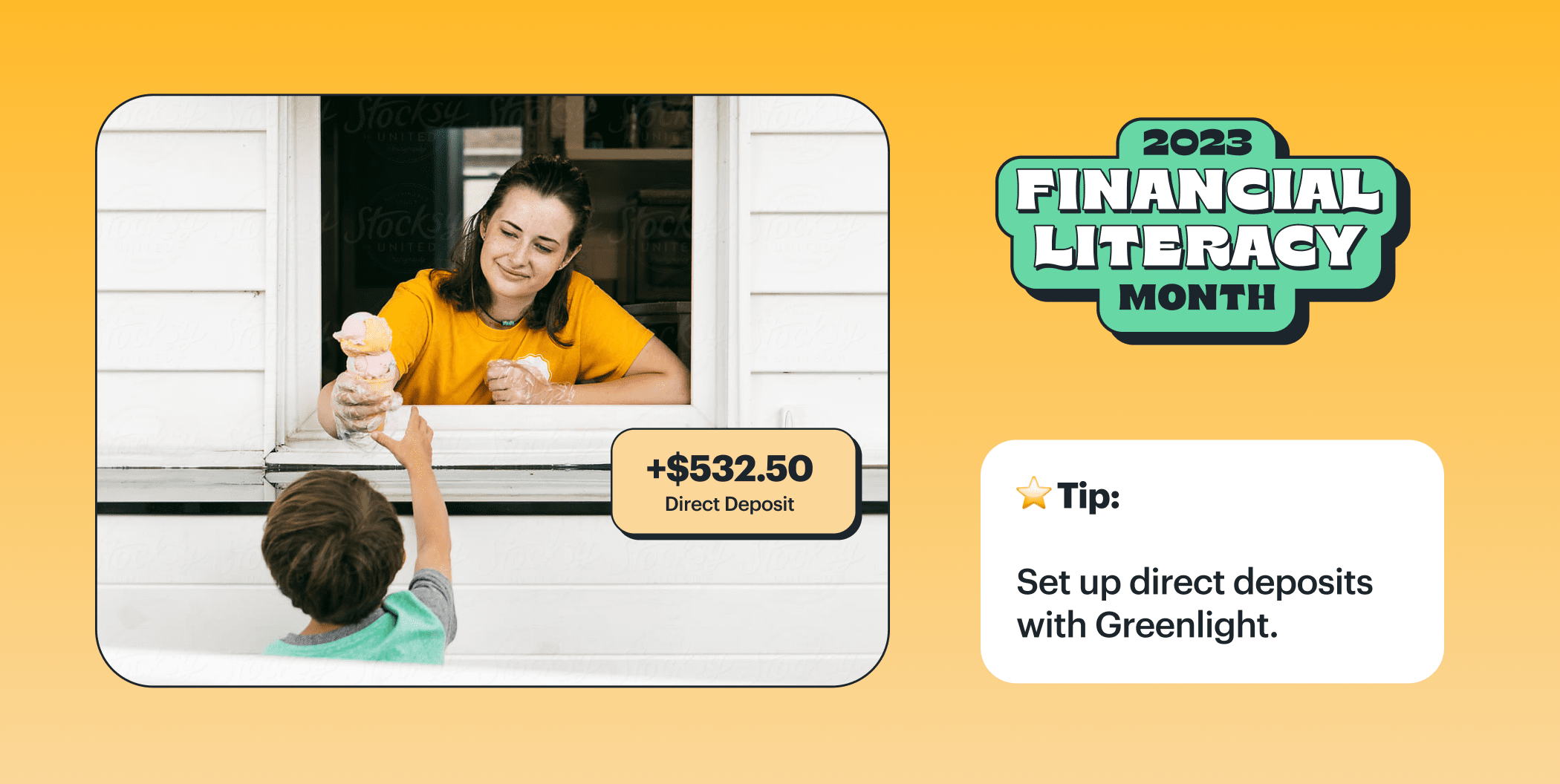 2023 financial literacy month tip: set up direct deposits with Greenlight, money app for kids, teens