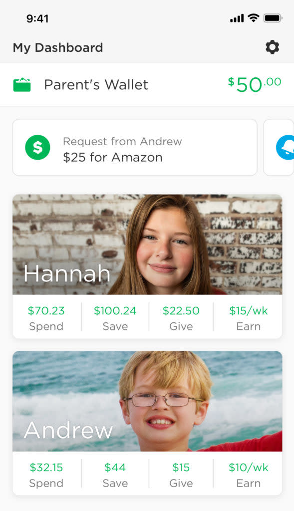 screenshot of parent dashboard on Greenlight app