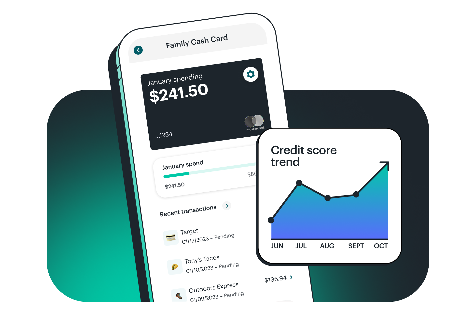 Greenlight Family Cash Card and teen credit builder on mobile screen