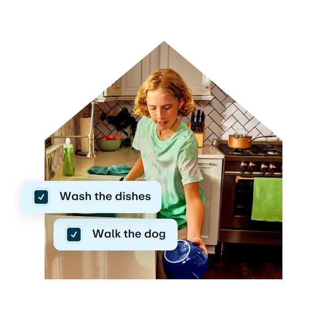 Child completing chores with checklist overlay