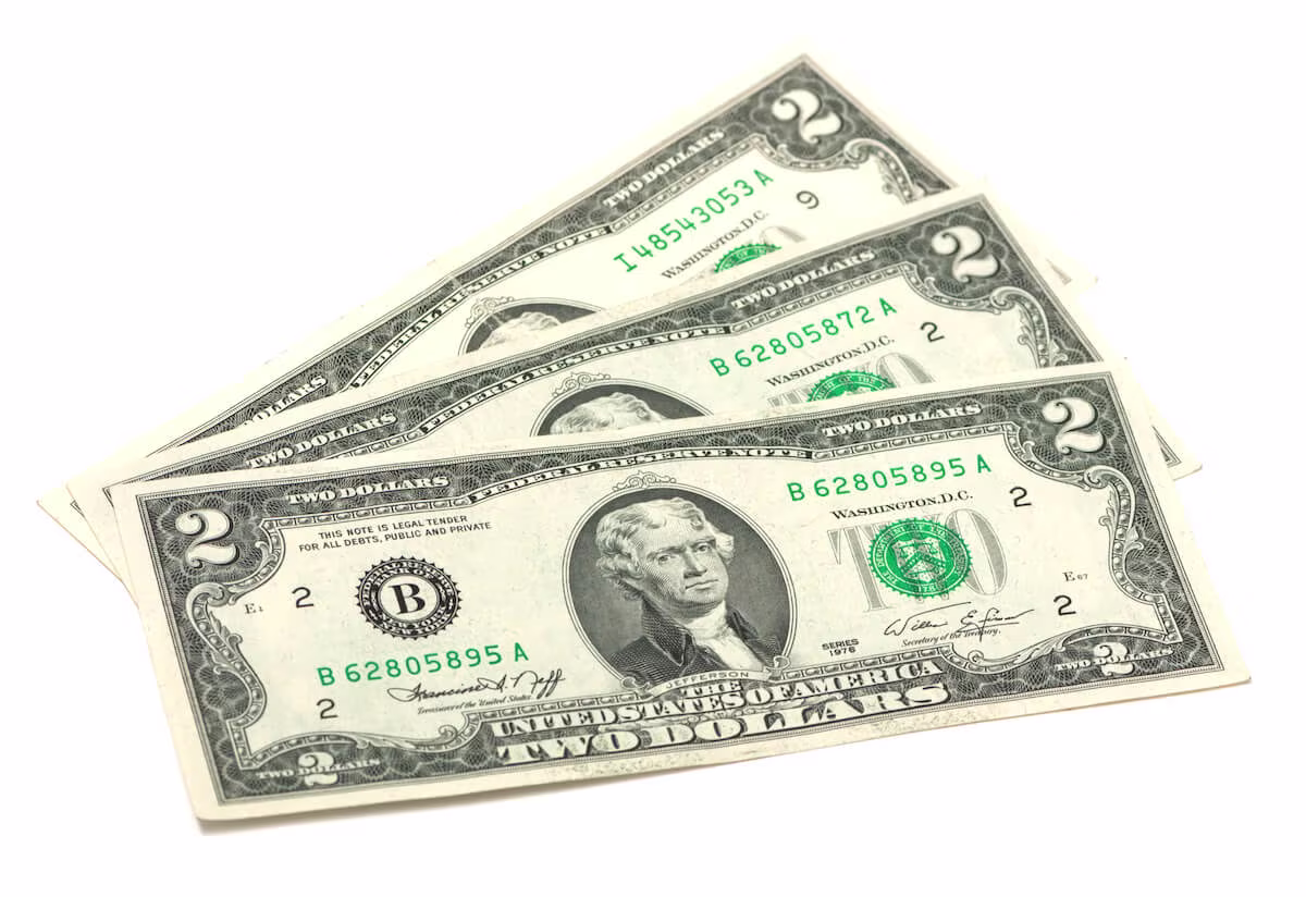 Three 2-dollar bills