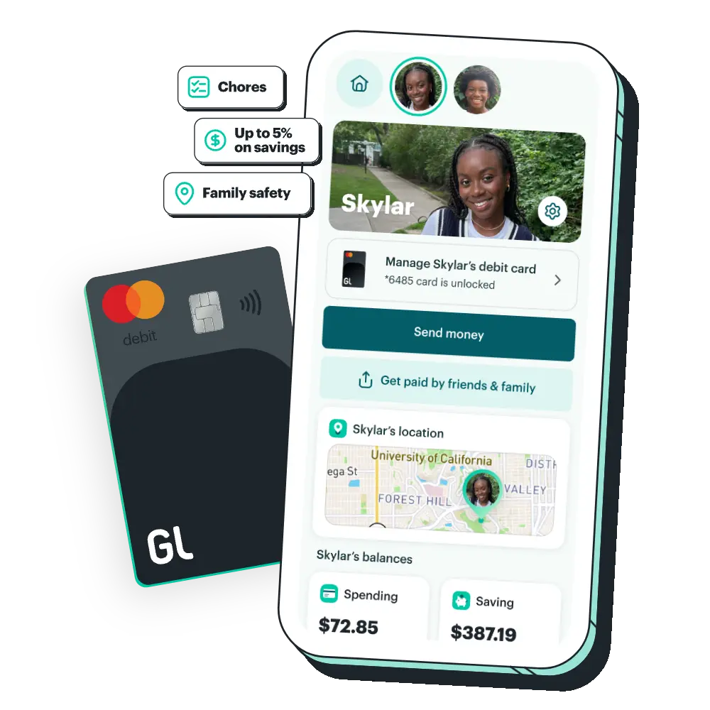 cellphone displaying features and debit card