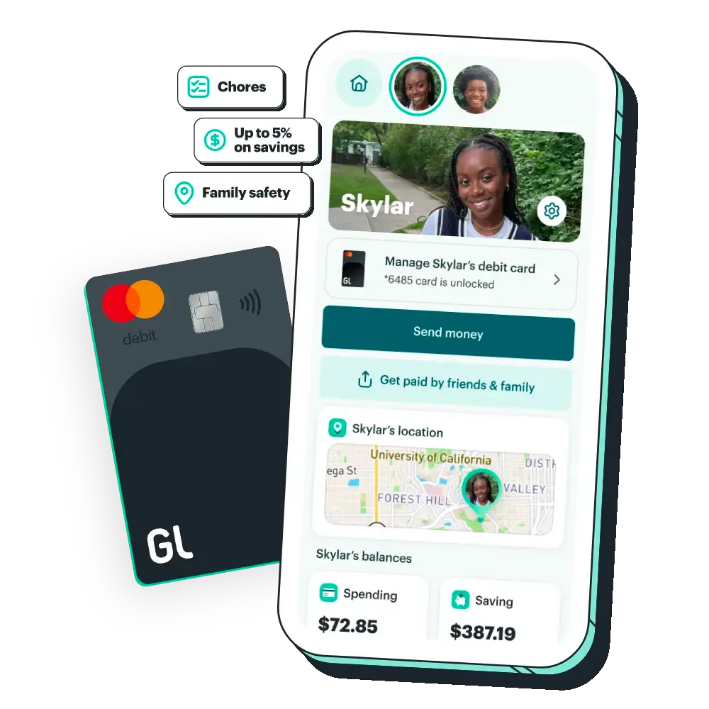 cellphone displaying features and debit card
