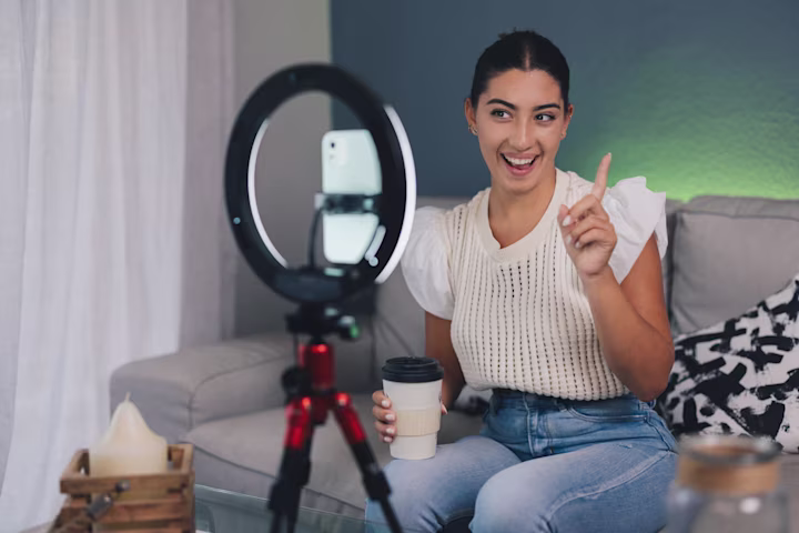 Teenage girl recording herself
