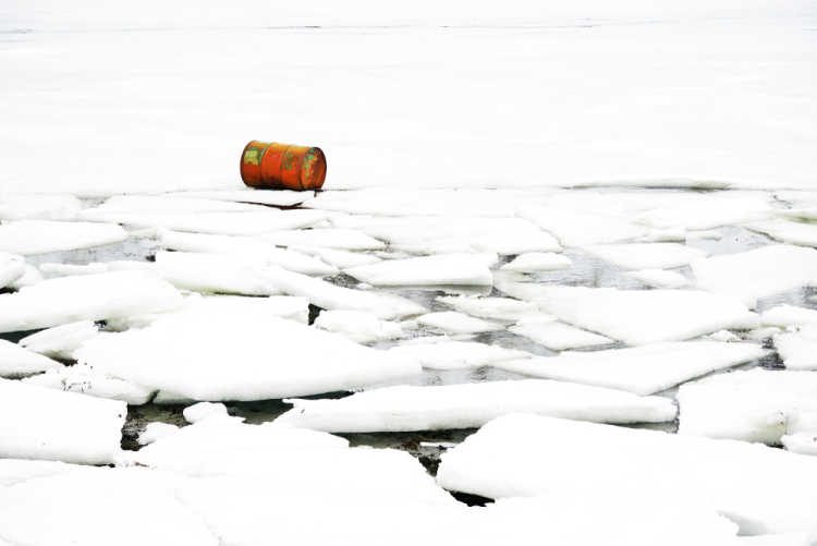 Nuclear Waste barrel in Snow Antarctica
