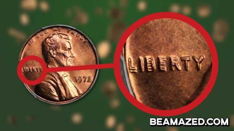 1972 double-die US penny overlapping letters