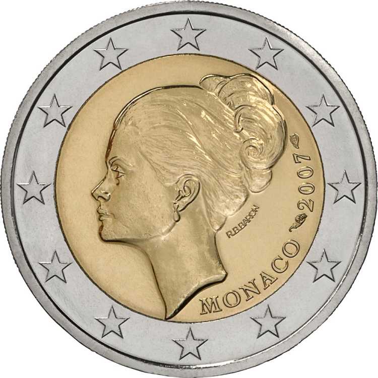 rare EU €2 Coin commemorate the 25th anniversary of the death of Princess Grace Kelly of Monaco 