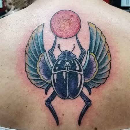 Scarab Beetle tattoo on back