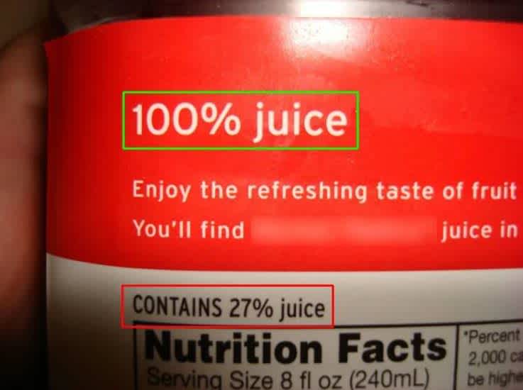 100 Percent juice 27 percent actual juice misleading