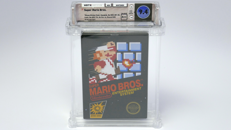 Super Mario Bros pre-release copy sealed with a sticker