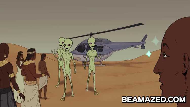 aliens visiting Ancient Egypt on a helicopter