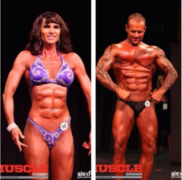George and Susan Koprashes with fake muscle implants