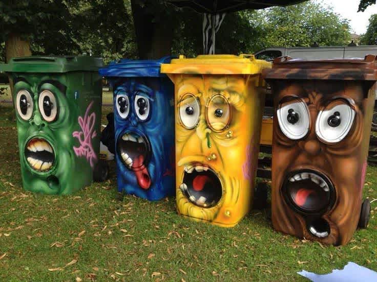 Colorful Trash bins graffiti art street art