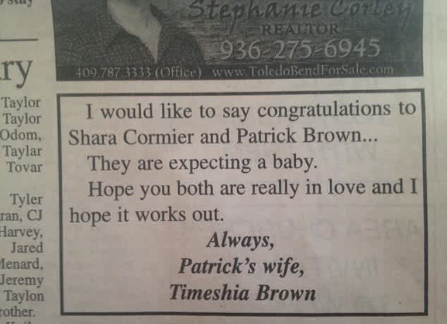 cheating husband newspaper ad from wife
