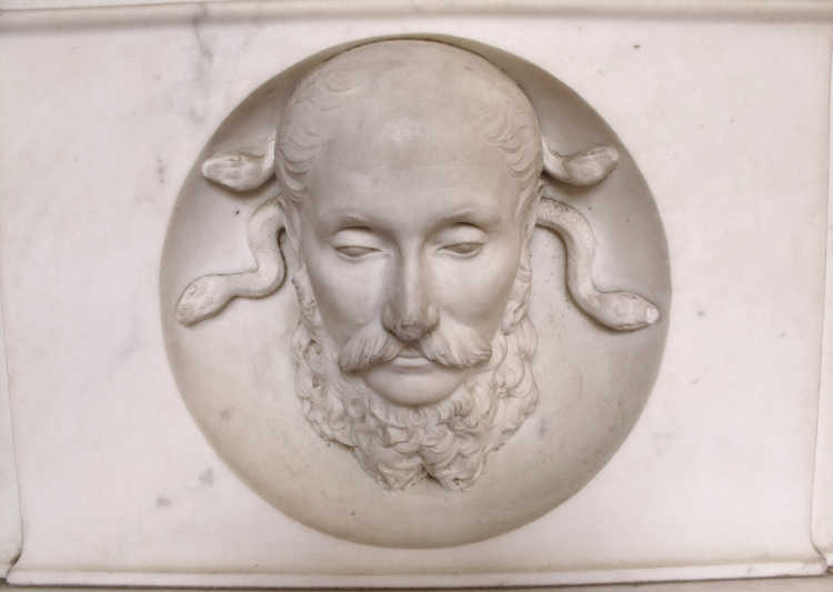 S. croce, tomba di girolamo segato, ritratto come medusa pietrificatore (scuola di l. bartolini)