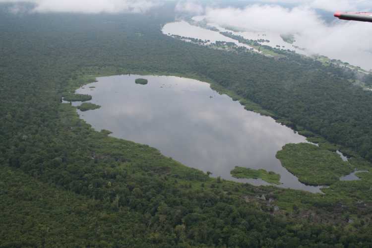 Aerial view of matupás floating on a lake