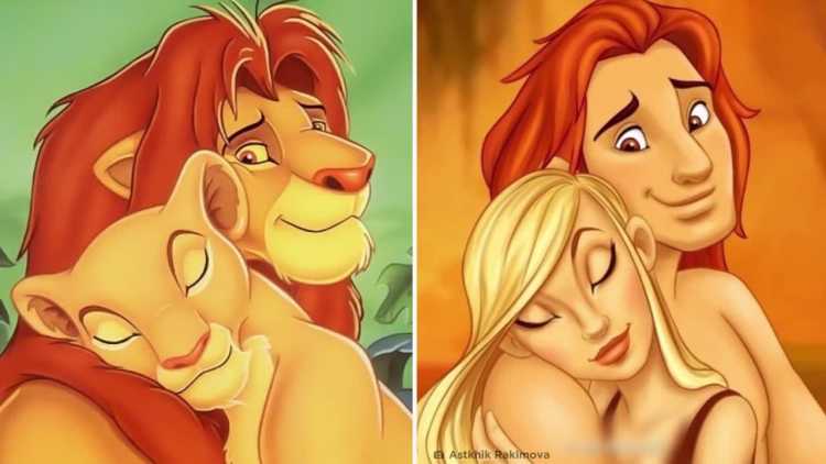 Cartoon Characters As Humans Simba and Nala