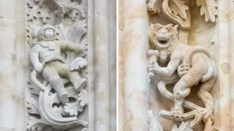 Cathedral of Salamanca gargoyle enjoying an ice-cream