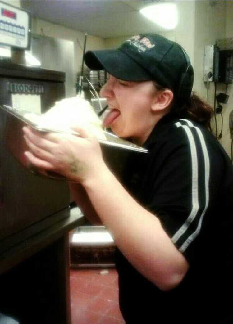 kfc employee licking food