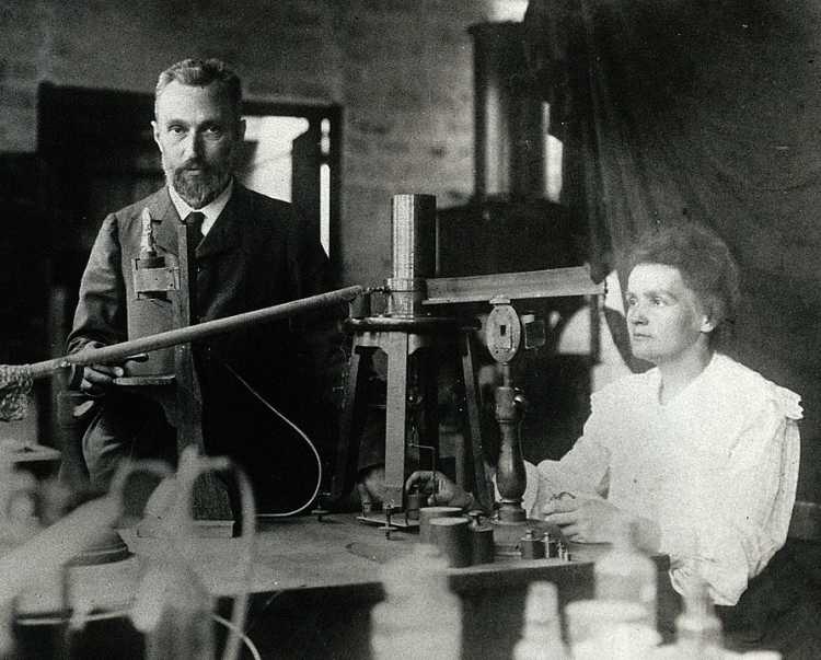 Pierre and Marie Curie in their laboratory