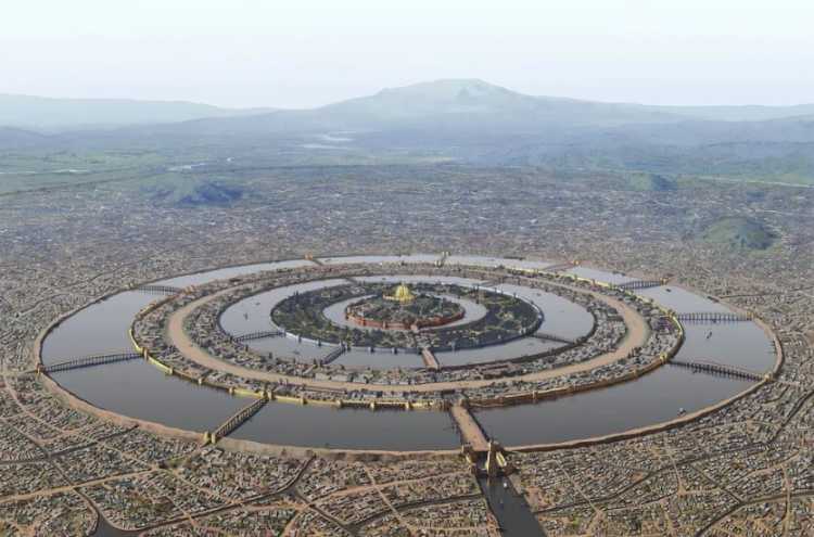 Plato's Atlantis city concentric circles of water and land 