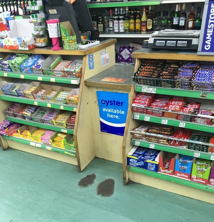 Standing Out convenience store waiting footprint mark 