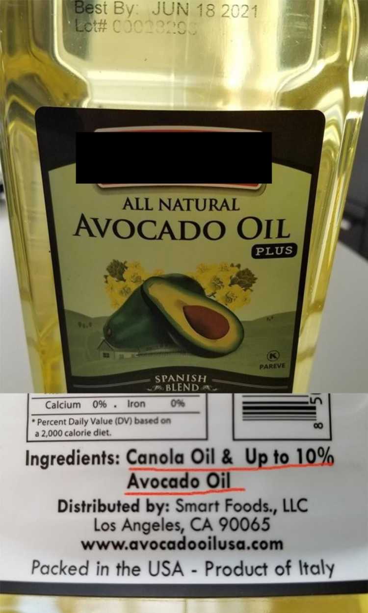 10% Avocado oil mixed with Canola oil