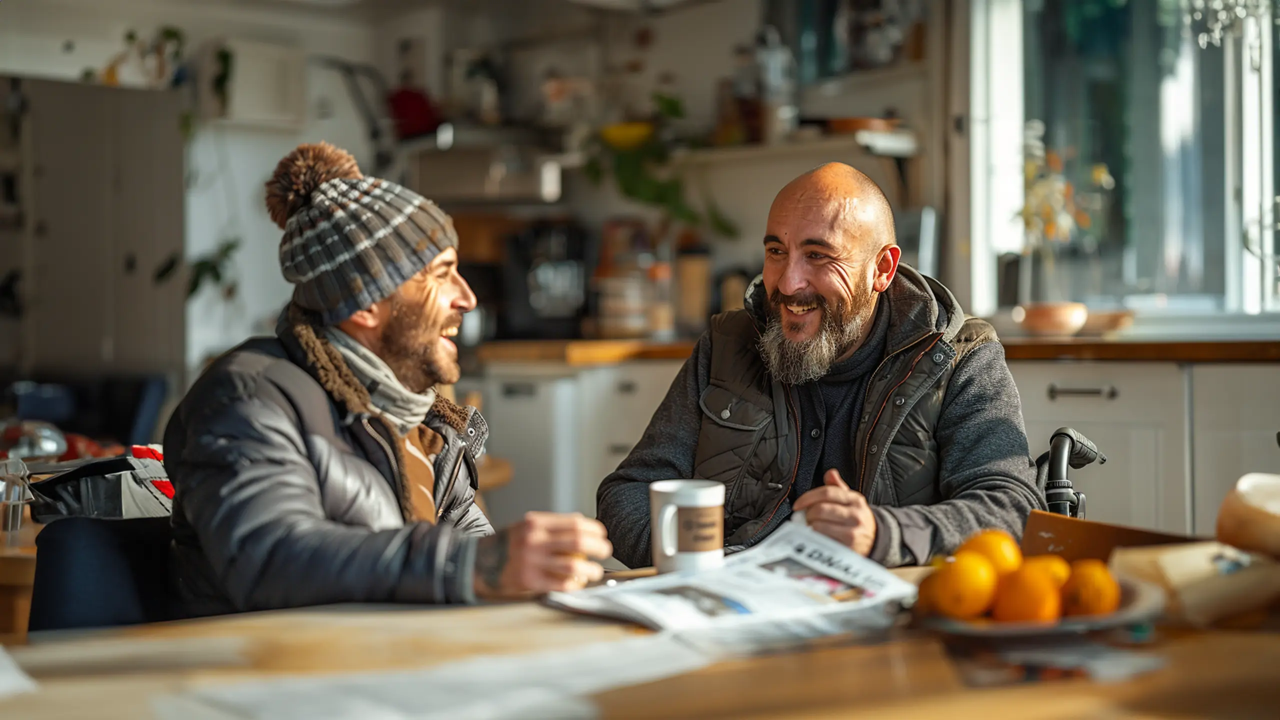 Two men enjoying an affordable short term accommodation