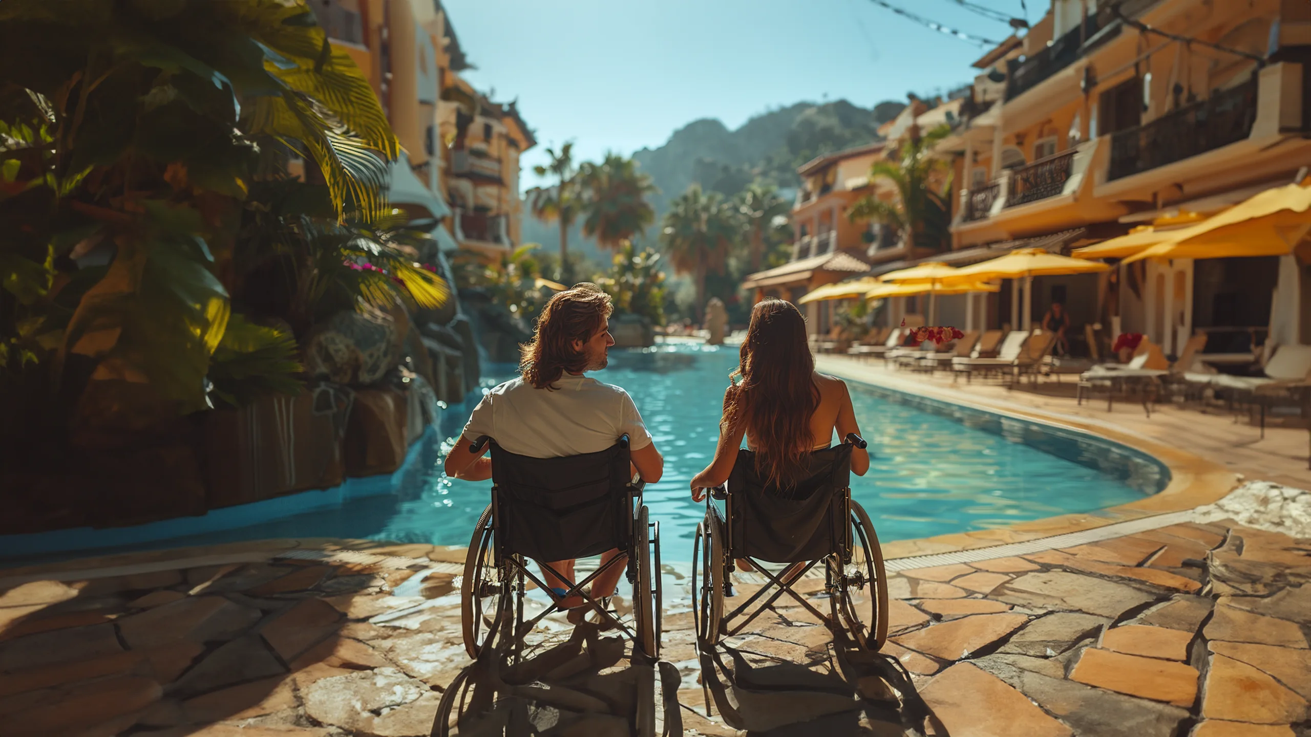 A couple in wheelchairs enjoying Short Term Accommodation for NDIS participants