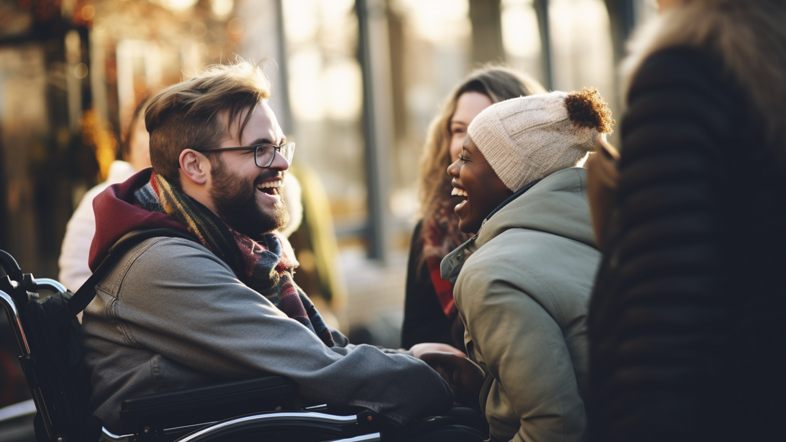 Person on a wheelchair enjoying life with friends.