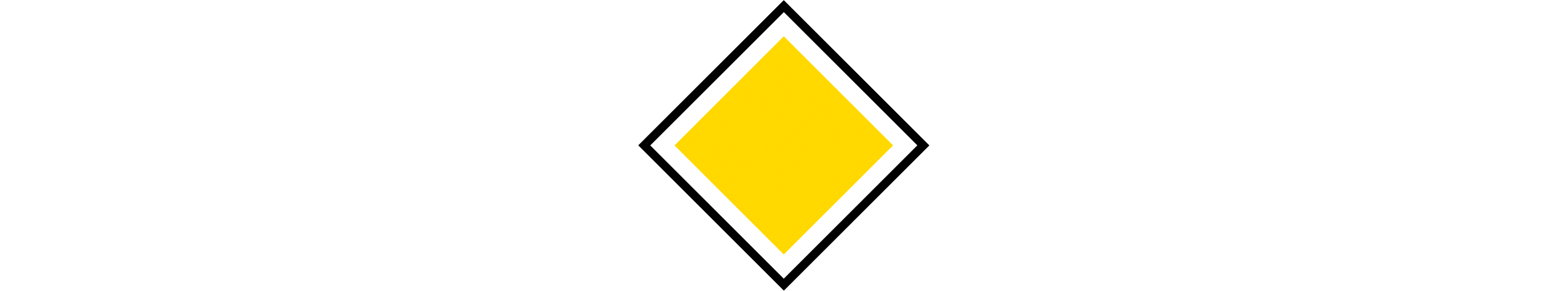 Gul kvadratisk skylt som markerar huvudled.