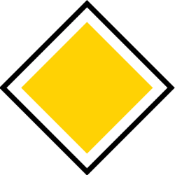 Gul kvadratisk skylt som markerar huvudled.
