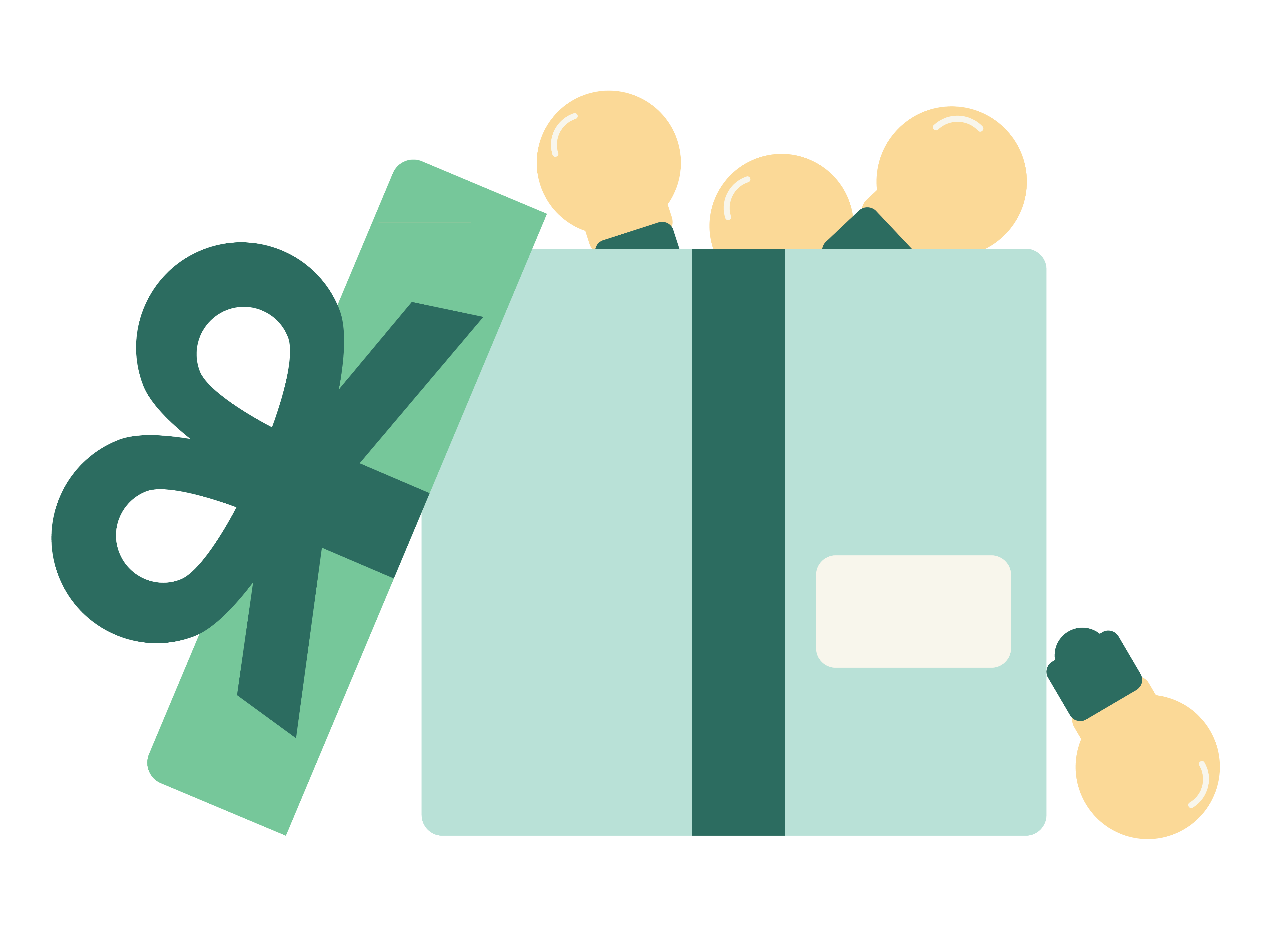 Illustration of a green gift box with lightbulbs