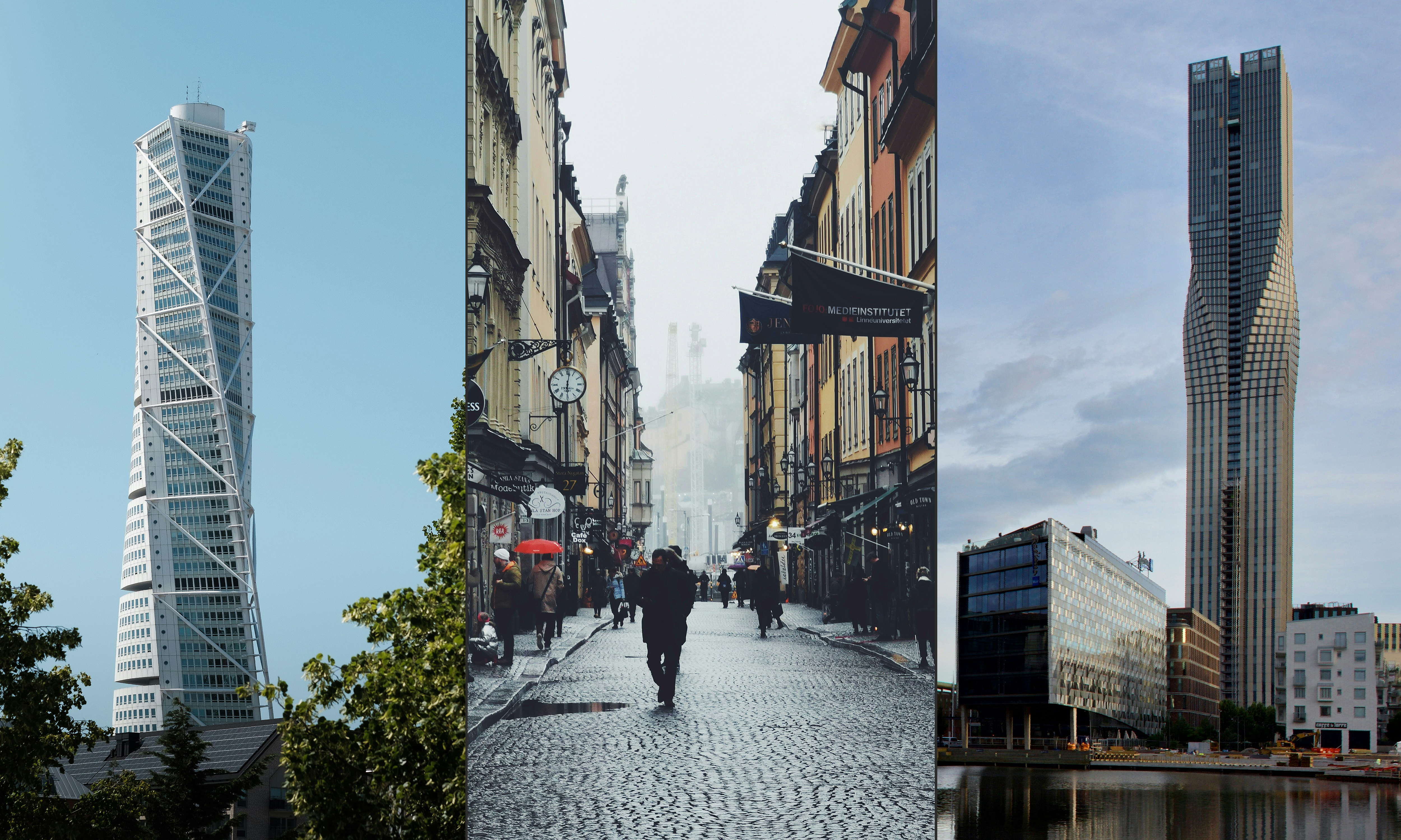 Turning Torso i Malmö, Gamla stan i Stockholm och Karlatornet i Göteborg | Zmarta/Unsplash