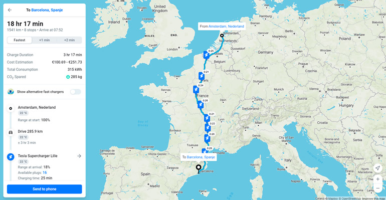 EV routeplanner voor vakantie