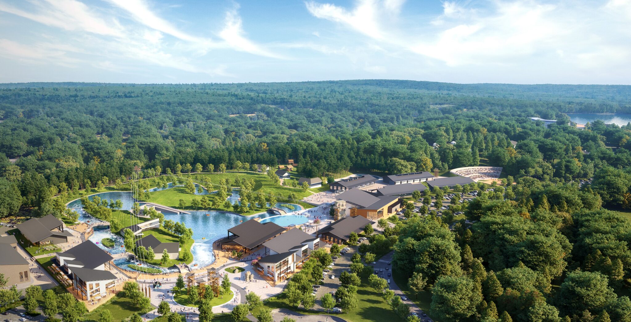 A conceptual rendering of the proposed recreation and wellness destination near RDU Airport.