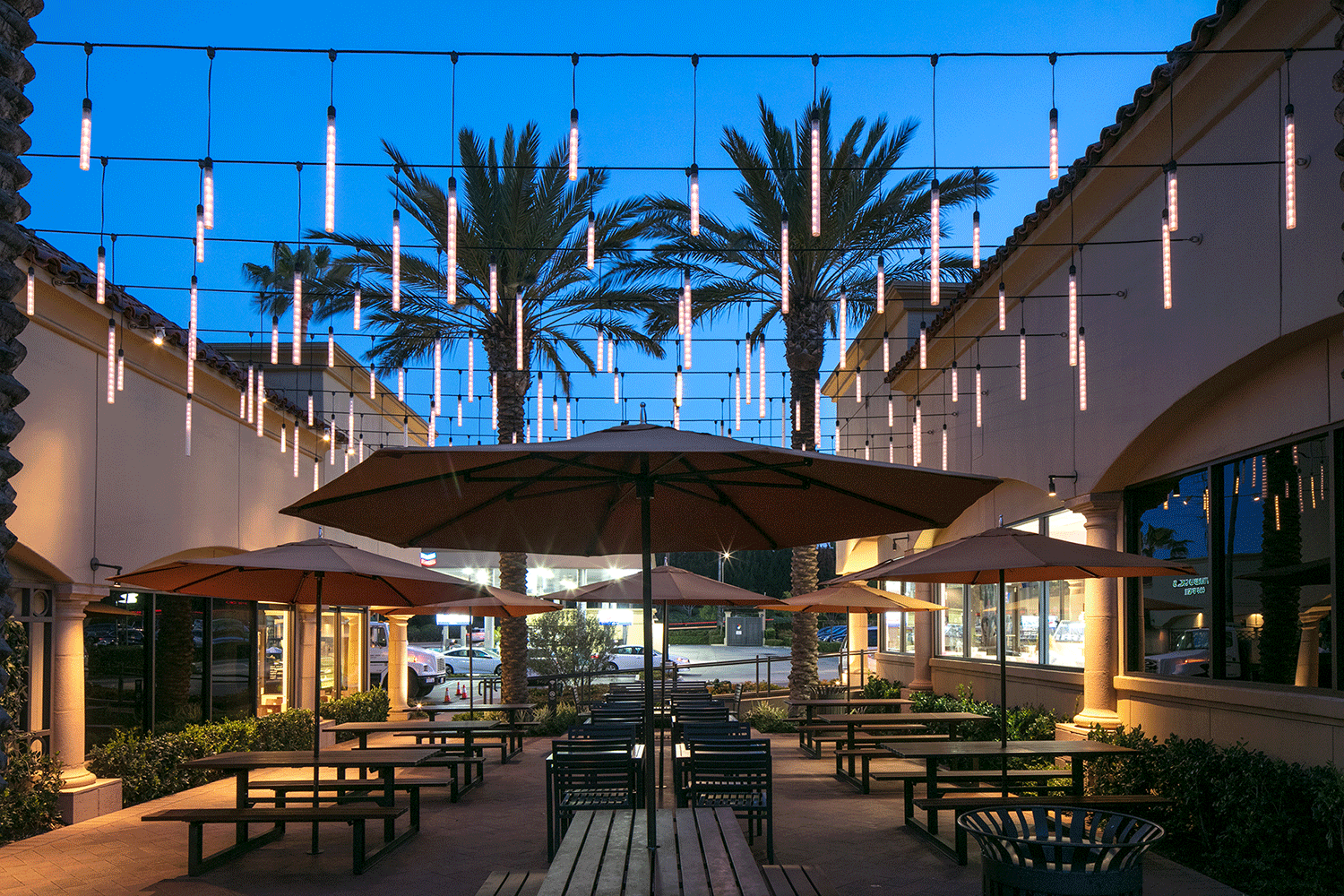  Evening view of the courtyard at Newport North Shopping Center