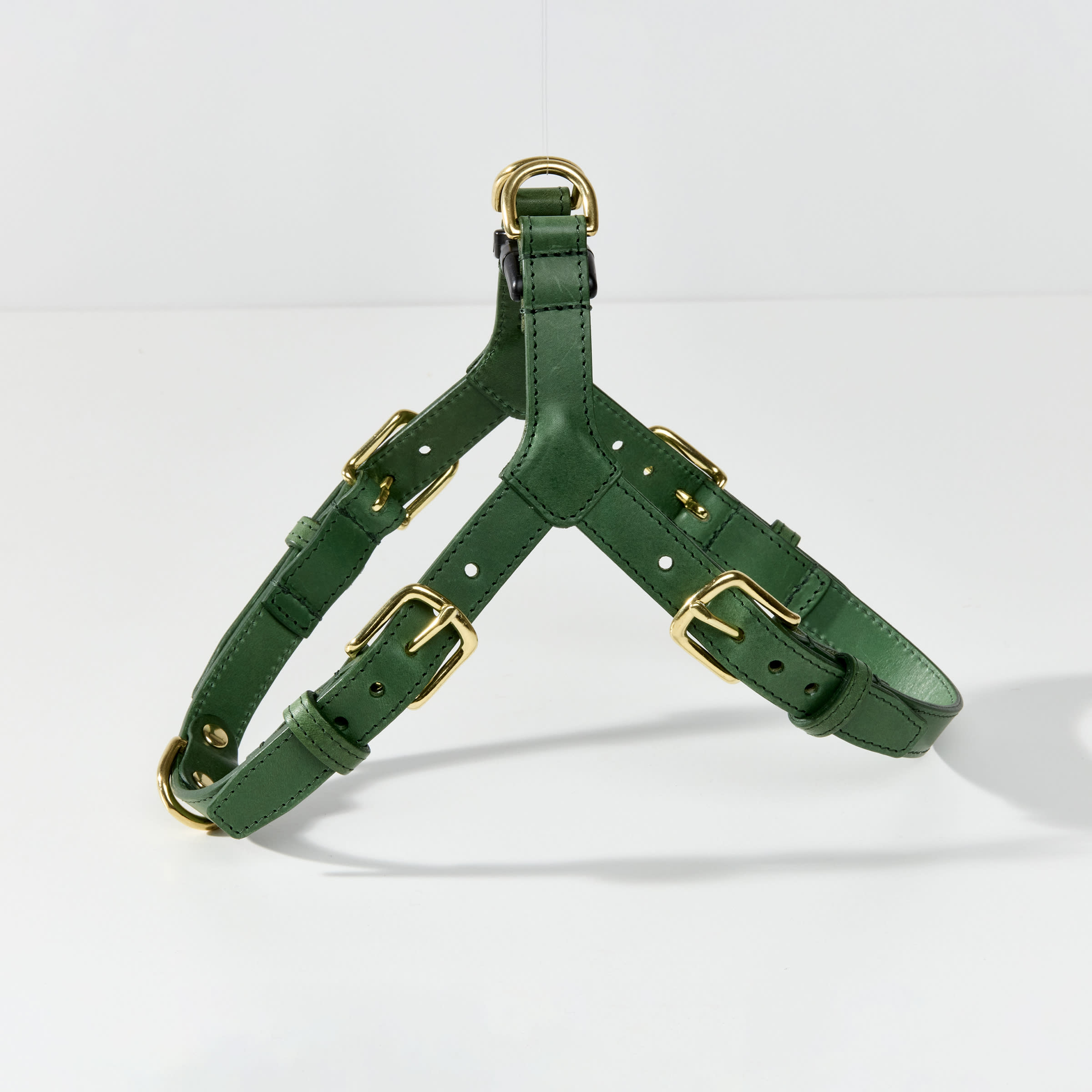 One-click Leather Dog Harness in Green