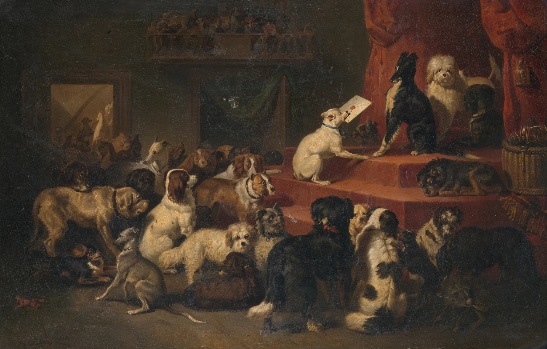 'The dog request', painting by Bernard te Gempt (1826-1879)