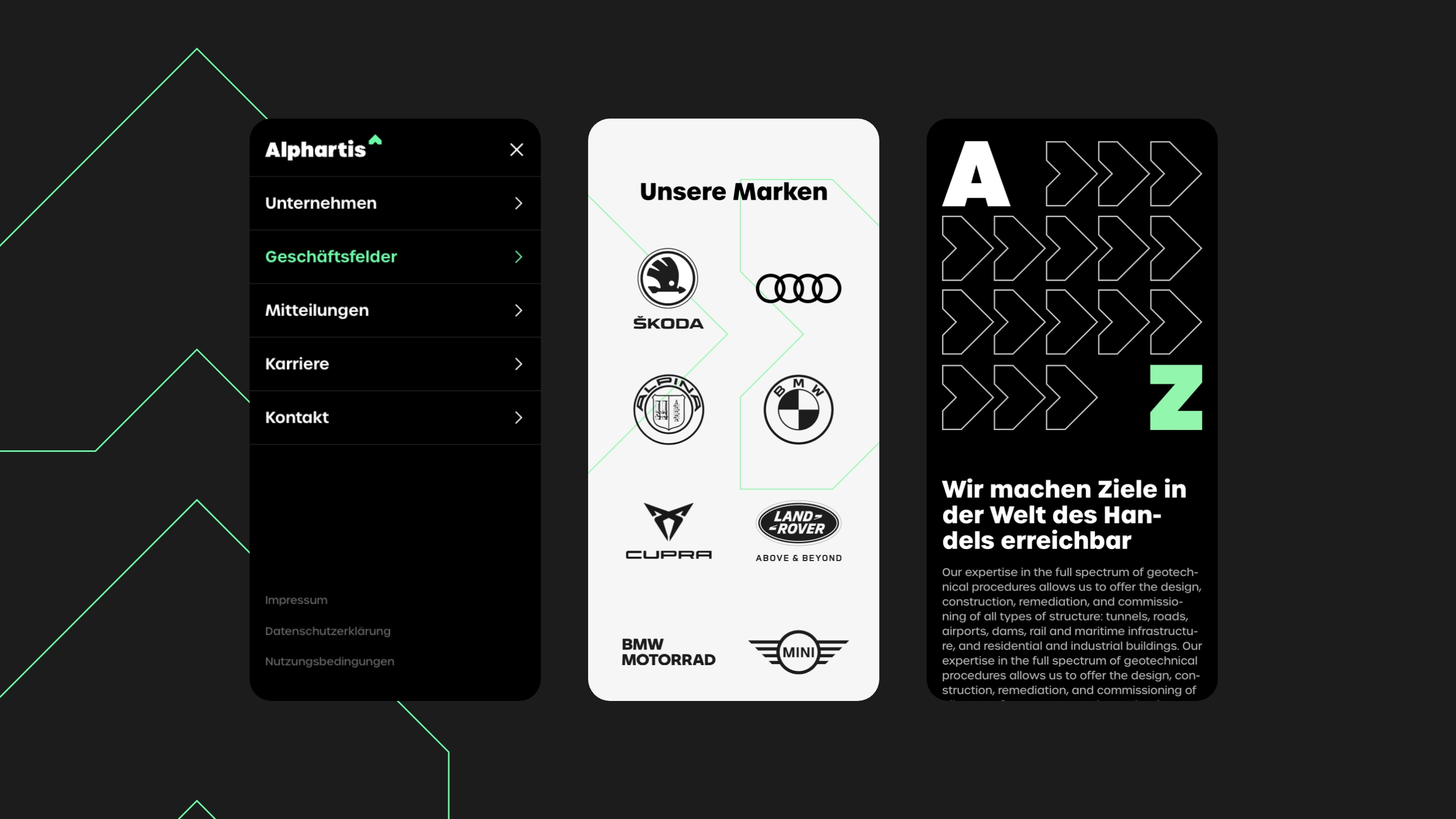 Alphartis drei mobile Layouts