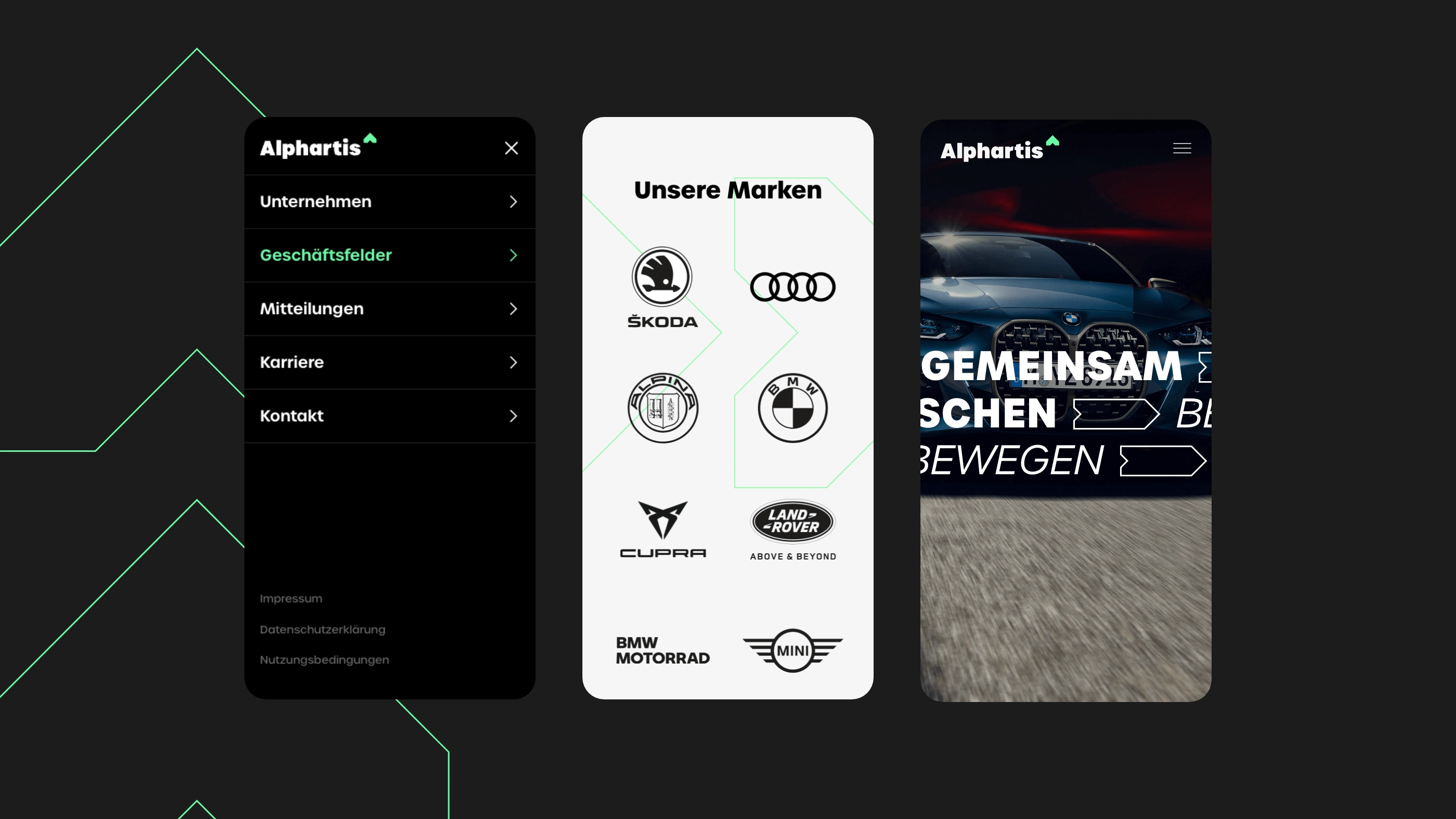 Alphartis drei mobile Layouts