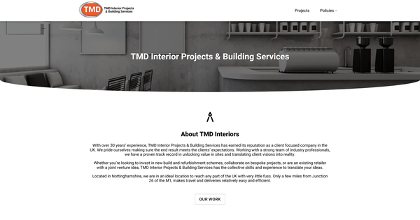 Screenshot of TMD Interior Projects home page