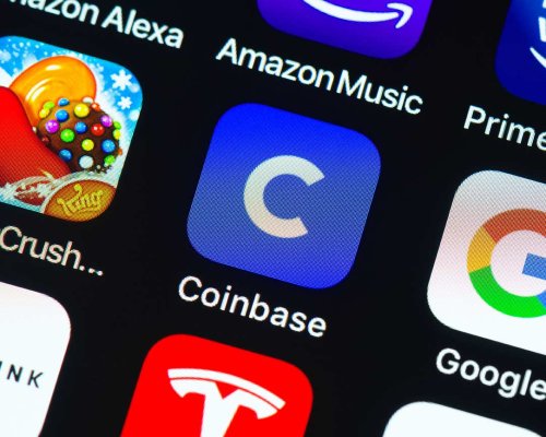 Coinbase logo on a mobile device