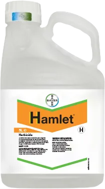 Large plastic bottle printed with a label of the Hamlet logo 