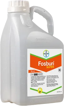 Large plastic bottle printed with a label of the Fosburi Super logo 