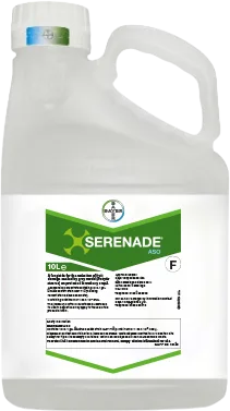 Large plastic bottle printed with a label of the Serenade ASO logo 