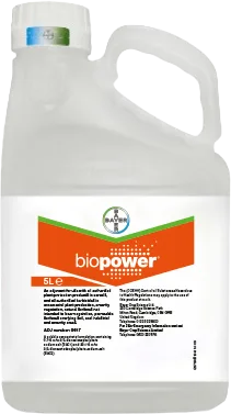 A white plastic bottle with the biopower logo