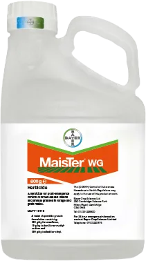 Large plastic bottle printed with a label of the MaisTer WG logo 